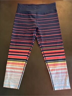 Calvin Klein Navy Leggings with Coral Stripes and Multicolor Cuff
